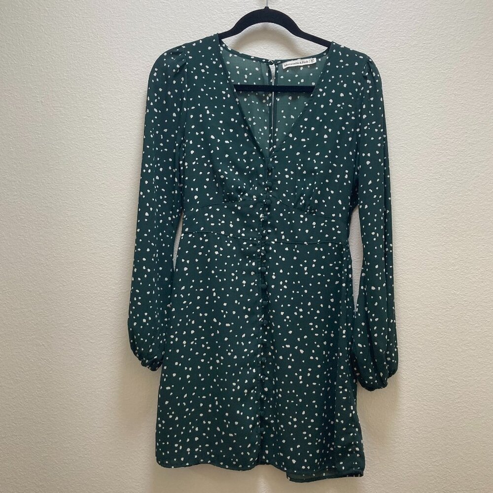 Abercombrie & Fitch Retro Green Long Sleeve Small Cocktail V Neck Fully Lined